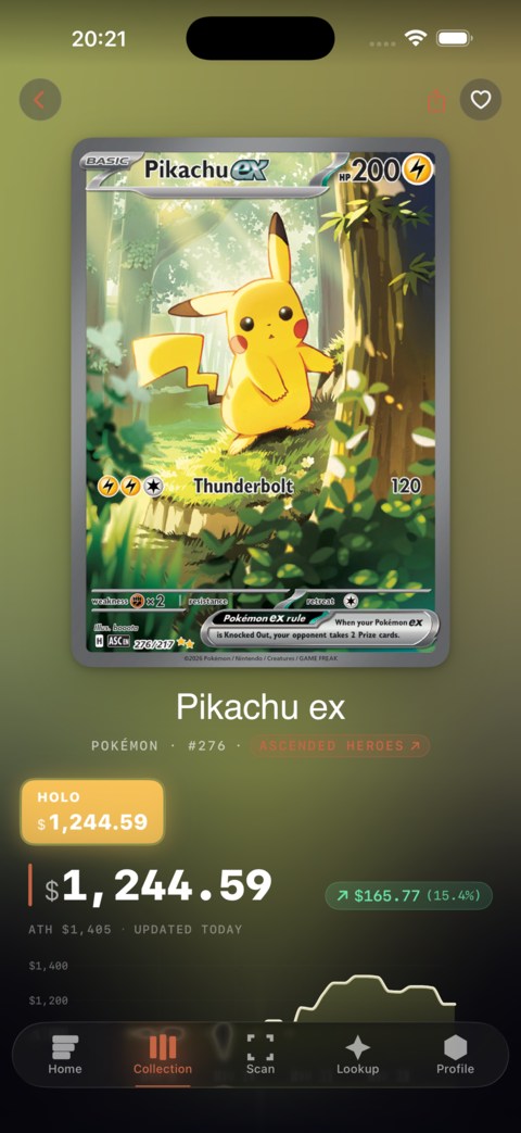 Pikachu ex card detail in Sparkl
