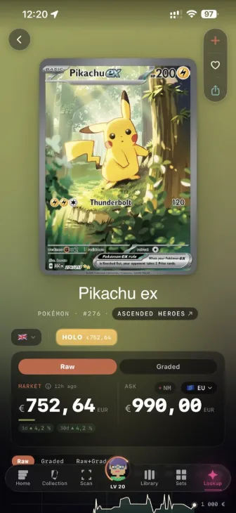 A scanned card's page in the Sparkl app