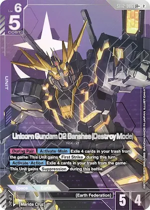 Unicorn Gundam 02 Banshee (Destroy Mode) (LR+) #st12-006 – Starter Deck 12: Raging Onslaught