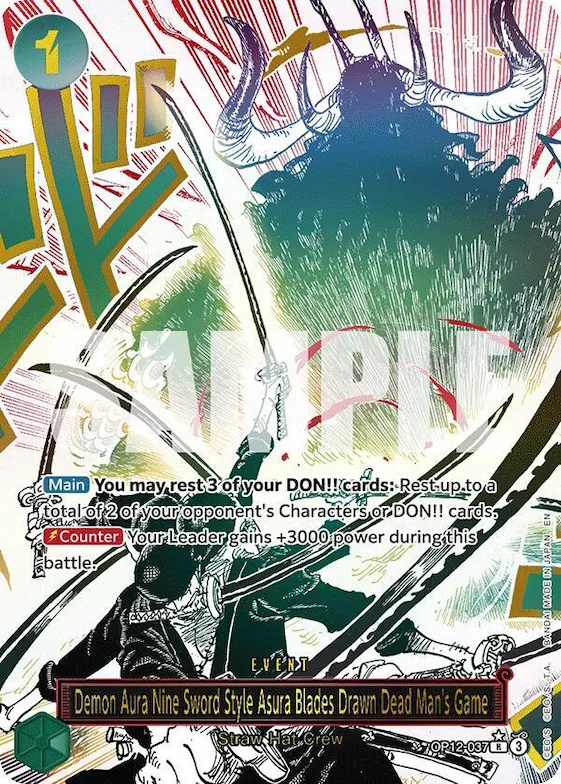 Demon Aura Nine Sword Style Asura Blades Drawn Dead Man's Game (Alternate Art) #op12-037 – Legacy of the Master