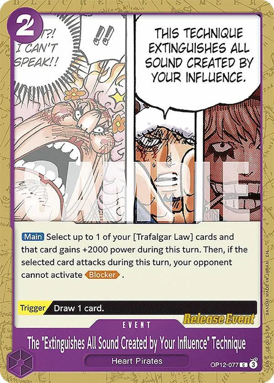 "Grâce à cette technique, personne ne pourra entendre les sons que tu produiras." op12-077 – OP12 – Legacy of the Master Release Event Cards