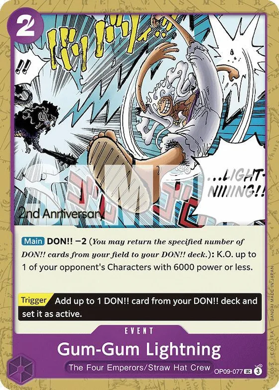 Gum-Gum Lightning #op9-077 – Emperors in the New World: 2nd Anniversary Tournament Cards