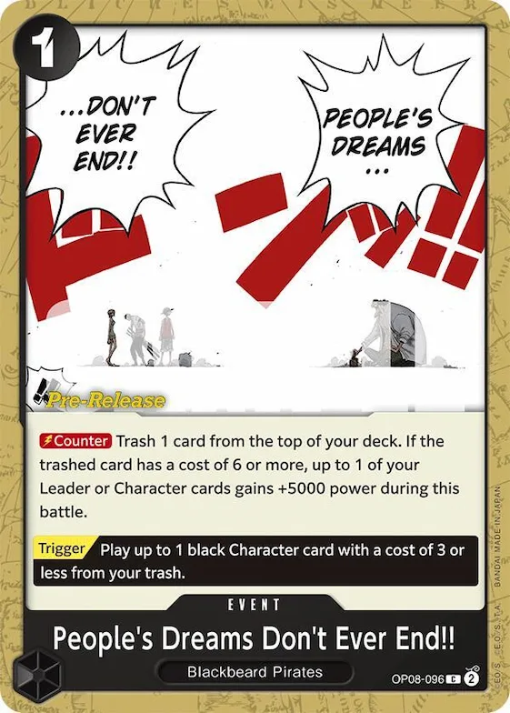 People's Dreams Don't Ever End!! #op8-096 – Two Legends Pre-Release Cards