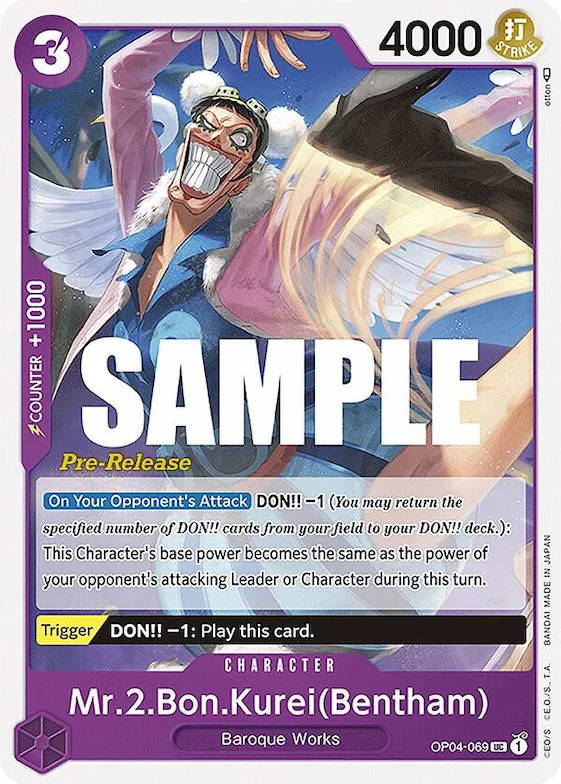 Mr.2.Bon.Kurei (Bentham) #op4-069 – Kingdoms of Intrigue Pre-Release Cards