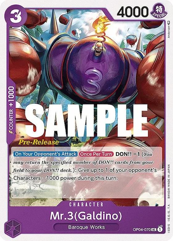 Mr.3 (Galdino) #op4-070 – Kingdoms of Intrigue Pre-Release Cards