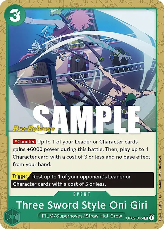 Three Sword Style Oni Giri #op2-045 – Paramount War Pre-Release Cards
