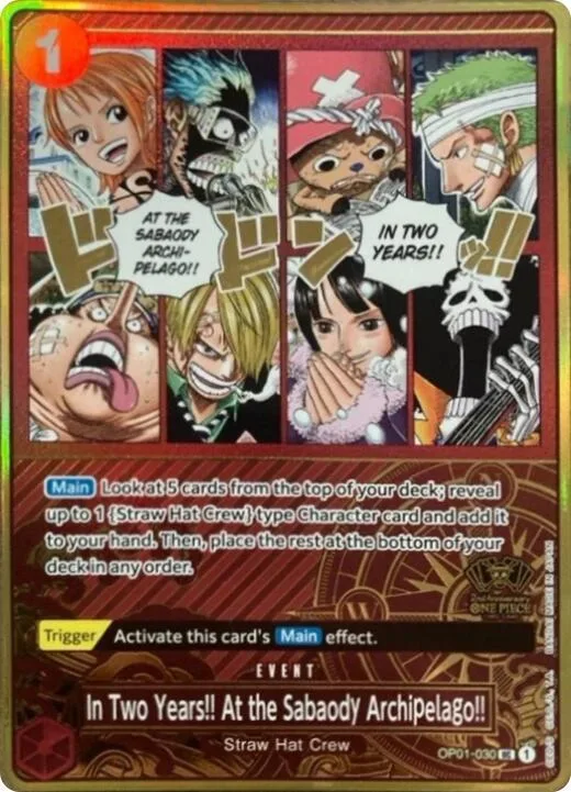 In Two Years!! At the Sabaody Archipelago!! (One Piece Japanese Version 2nd Anniversary Set) #op1-030 – One Piece Promotion Cards