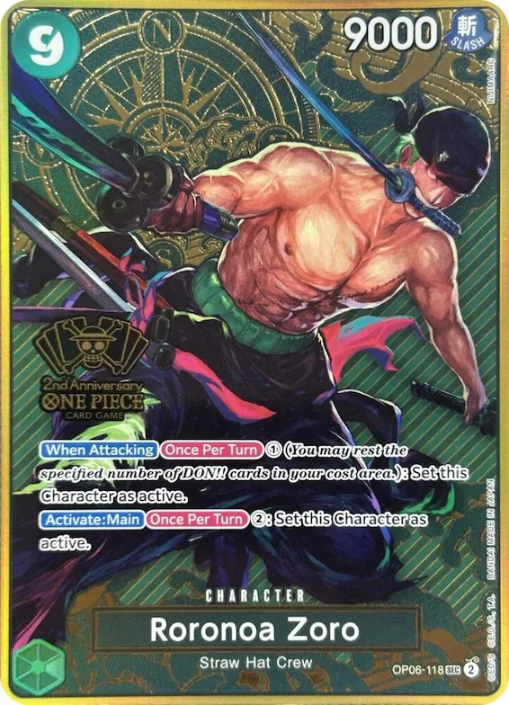 Roronoa Zoro (One Piece Japanese Version 2nd Anniversary Set) #op6-118 – One Piece Promotion Cards