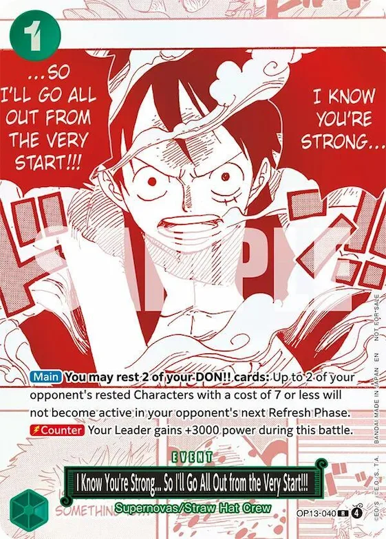 I Know You're Strong... So I'll Go All Out from the Very Start!!! (3rd Anniversary Treasure Campaign Pack) #op13-040 – One Piece Promotion Cards