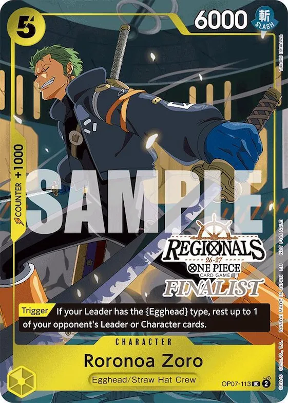 Roronoa Zoro (113) (Regionals Finalist Card Set 26-27) #op7-113 – One Piece Promotion Cards