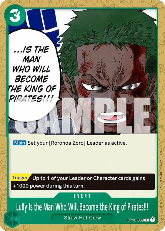 Luffy deviendra un jour le roi des pirates !! op12-039 – ST32 – Starter Deck 32: GREEN Roronoa Zoro