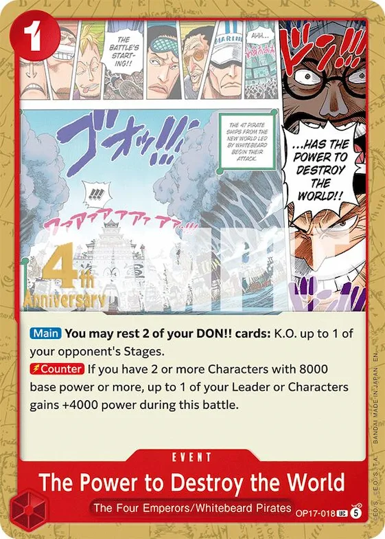 The Power to Destroy the World #op17-018 – The World's Strongest Warriors Release Event Cards