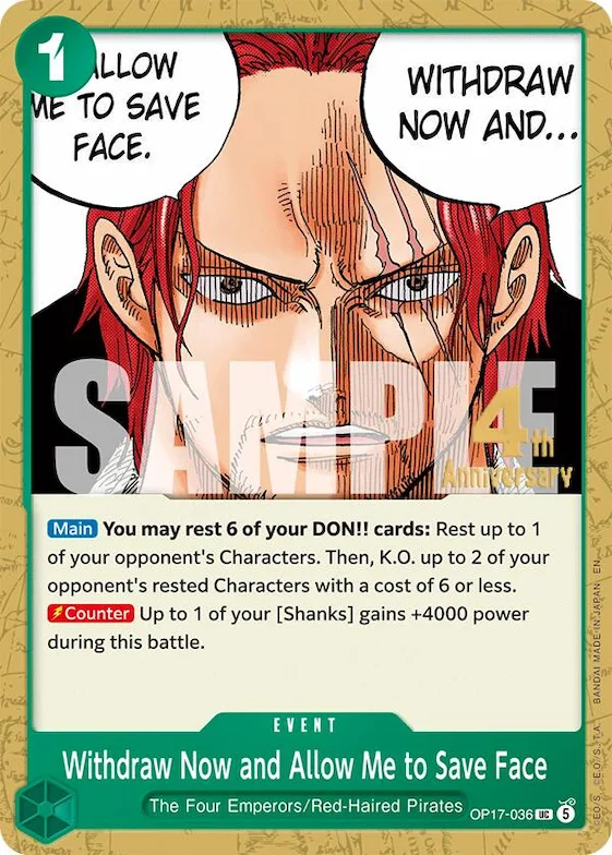 Withdraw Now and Allow Me to Save Face #op17-036 – The World's Strongest Warriors Release Event Cards