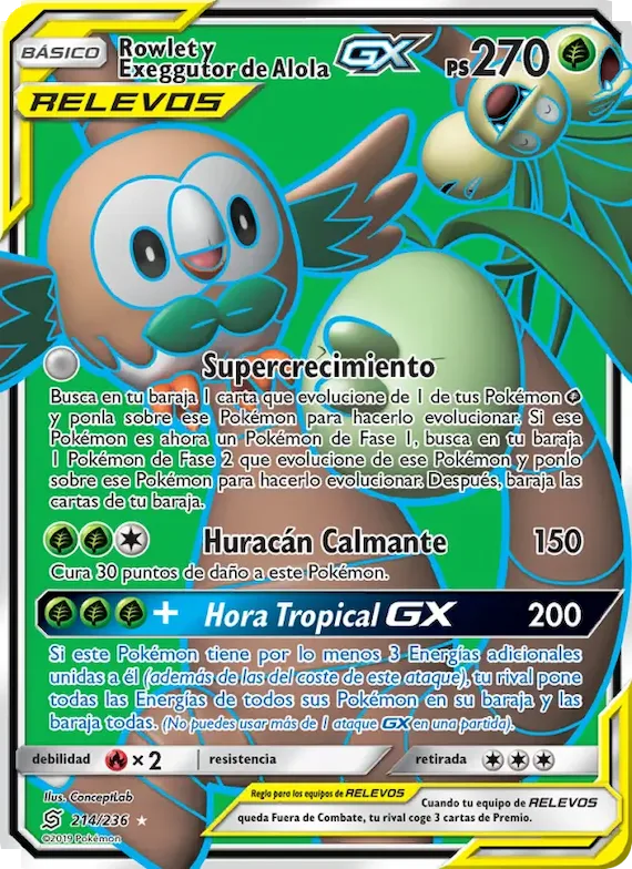 Rowlet y Exeggutor de Alola GX 214 – Mentes Unidas