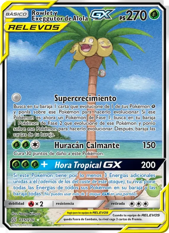 Rowlet y Exeggutor de Alola GX 215 – Mentes Unidas