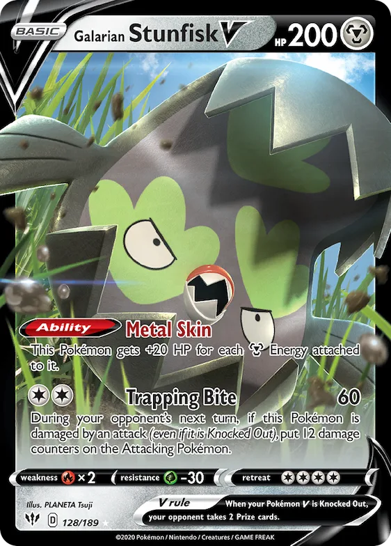 Galarian Stunfisk V #128 – Darkness Ablaze