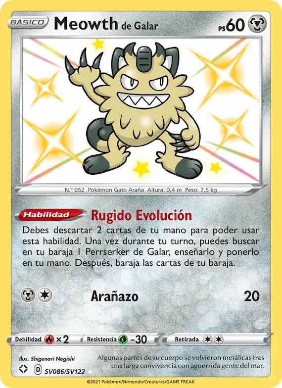 Meowth de Galar SV086 – Destinos Brillantes Tesoro Brillante