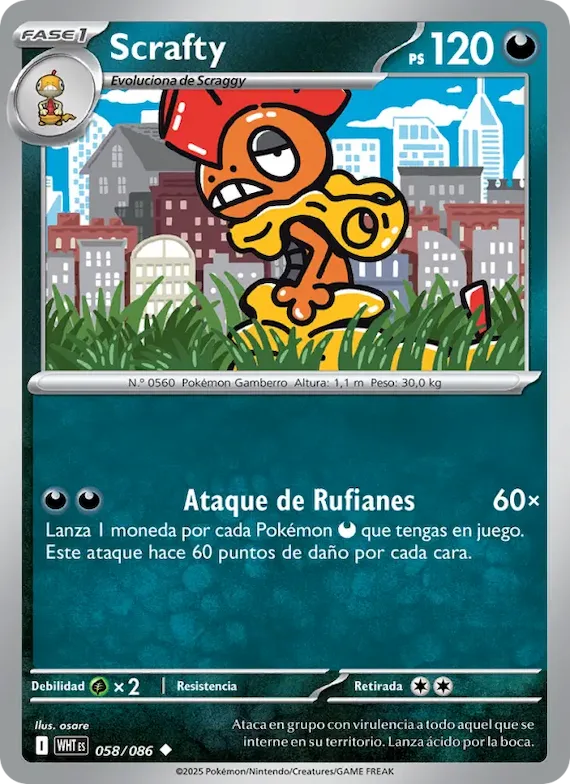 Scrafty (motivo Master Ball) 58 – Llama Blanca