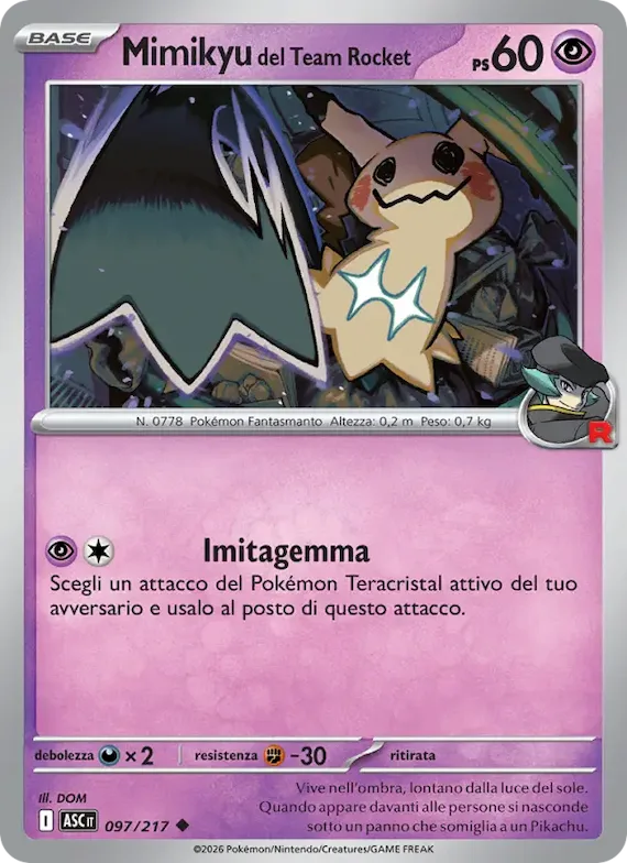 Mimikyu del Team Rocket (motivo simbolo Energia) 97 – Ascesa Eroica