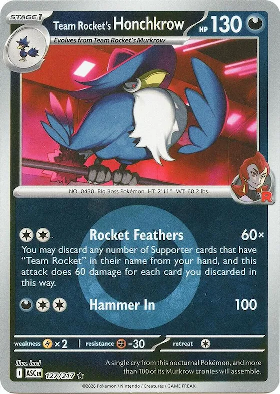 Honchkrow del Team Rocket (motivo simbolo Energia) 127 – Ascesa Eroica