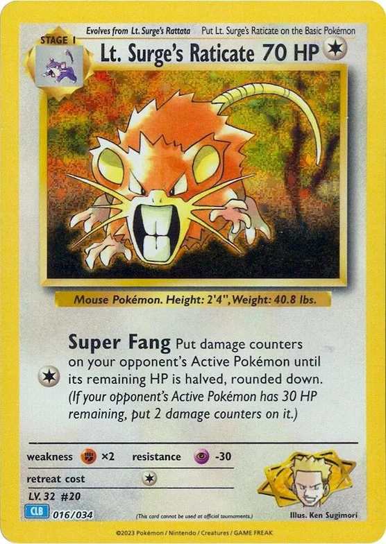 Lt. Surge's Raticate #16 – Trading Card Game Classic