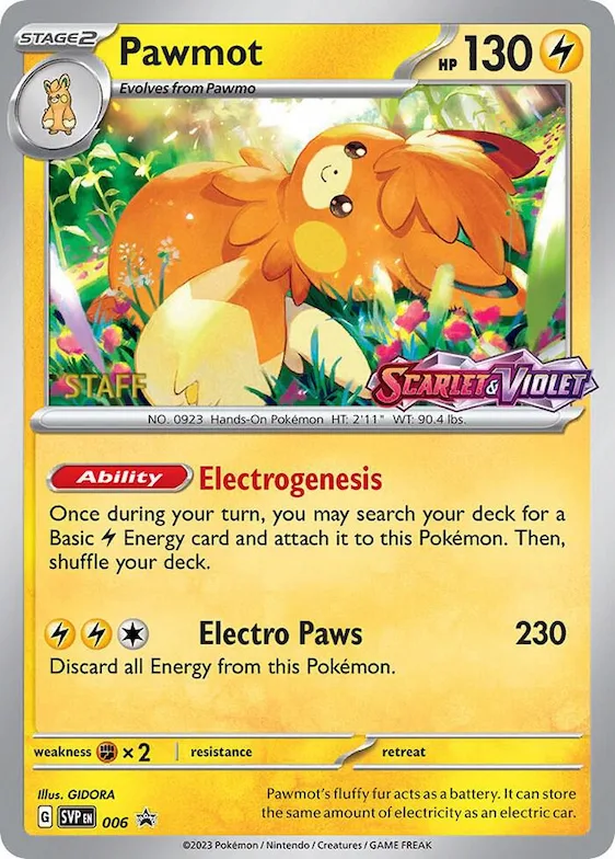 Pawmot - 006 (Prerelease) [Staff] #6 – Scarlet & Violet Promo Cards