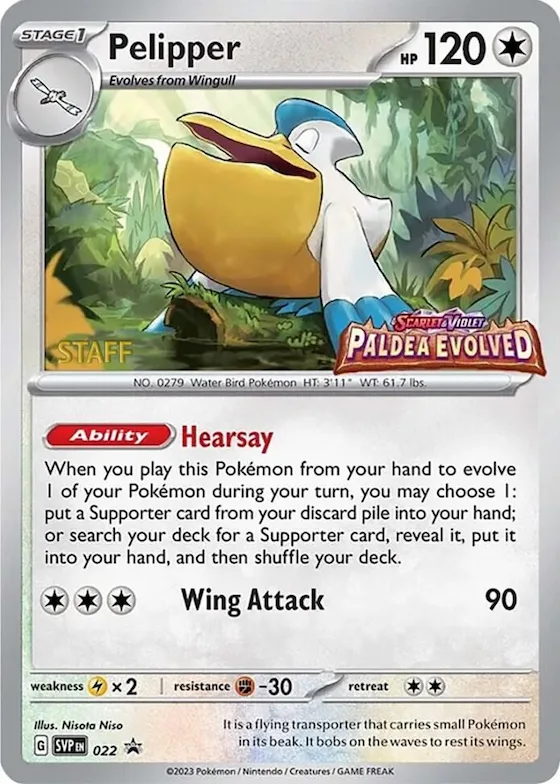 Pelipper - 022 (Prerelease) [Staff] #22 – Scarlet & Violet Promo Cards