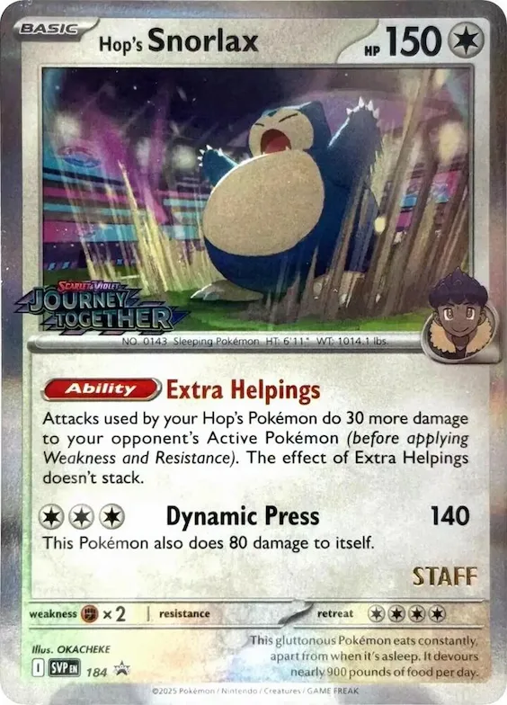 Hop's Snorlax - 184 (Prerelease) [Staff] #184 – Scarlet & Violet Promo Cards