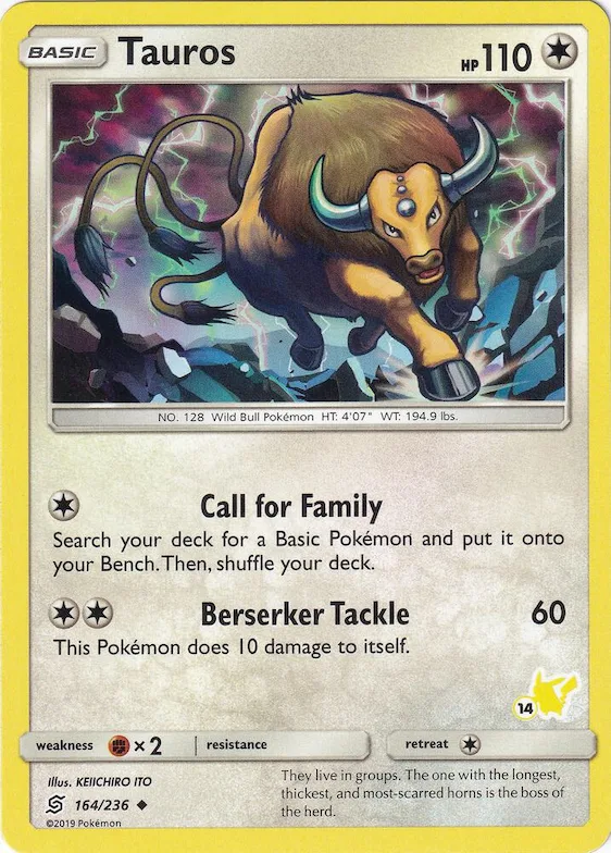 Tauros (#14 Pikachu Stamped) #164 – Battle Academy