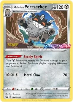 Galarian Perrserker - SWSH008 (Prerelease) [Staff] #swsh8 – Sword & Shield Promo Cards