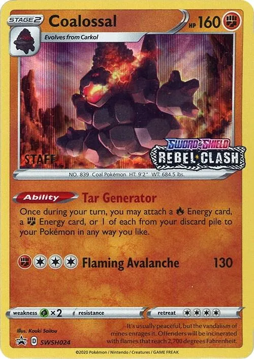 Coalossal - SWSH024 (Prerelease) [Staff] #swsh24 – Sword & Shield Promo Cards