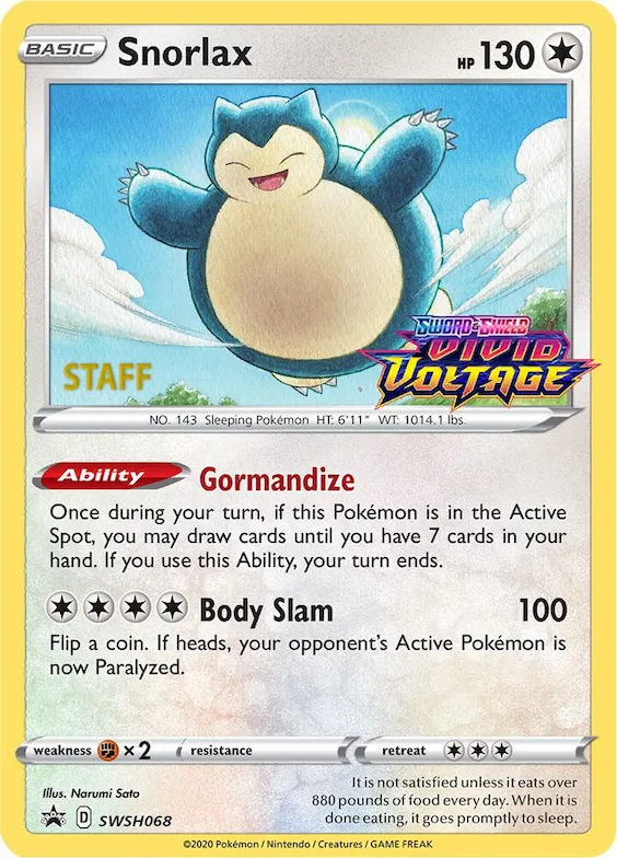 Snorlax - SWSH068 (Prerelease) [Staff] #swsh68 – Sword & Shield Promo Cards