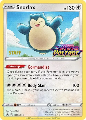 Snorlax - SWSH068 (Prerelease) [Staff] #swsh68 – Sword & Shield Promo Cards
