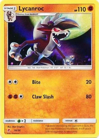 Lycanroc (#30 Holofoil) #30 – SM Trainer Kit: Lycanroc & Alolan Raichu