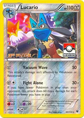 Lucario - 63/124 (Pokemon League) [3rd Place] #63 – XY Trainer Kit: Sylveon & Noivern