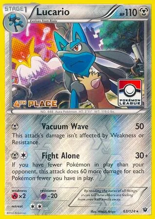 Lucario - 63/124 (Pokemon League) [4th Place] #63 – XY Trainer Kit: Sylveon & Noivern