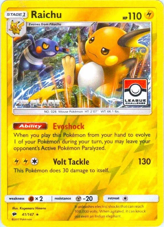 Raichu - 41/147 (League Challenge) [2nd Place] #41 – XY Trainer Kit: Sylveon & Noivern