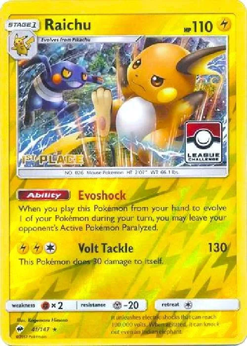 Raichu - 41/147 (League Challenge) [1st Place] #41 – XY Trainer Kit: Sylveon & Noivern
