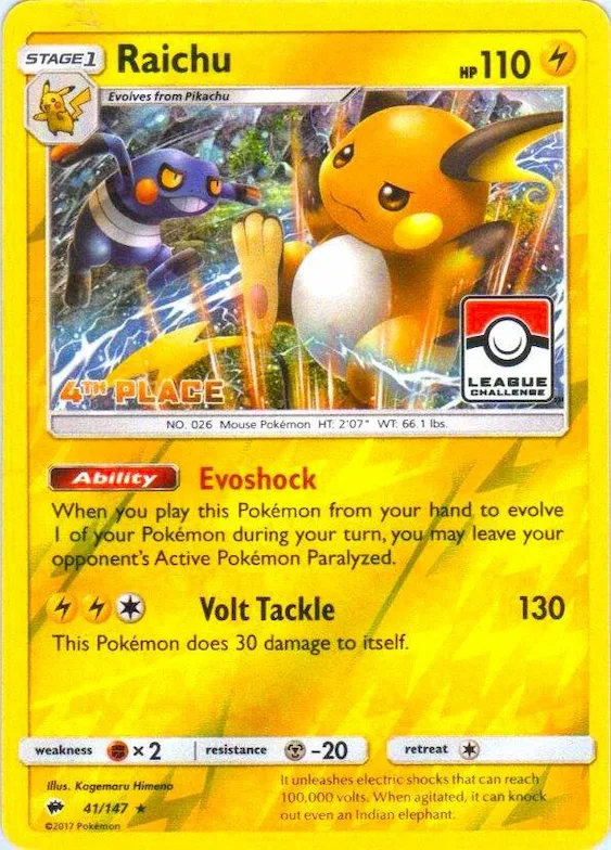 Raichu - 41/147 (League Challenge) [4th Place] #41 – XY Trainer Kit: Sylveon & Noivern