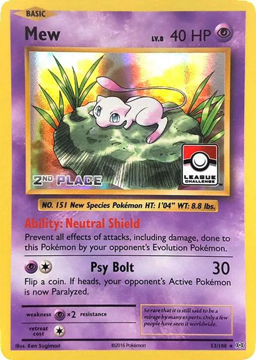 Mew - 53/108 (League Challenge) [2nd Place] #53 – XY Trainer Kit: Sylveon & Noivern