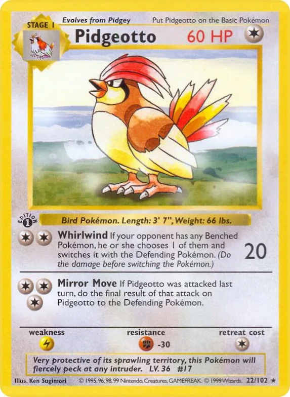 Pidgeotto #22 – Base Set (Shadowless)