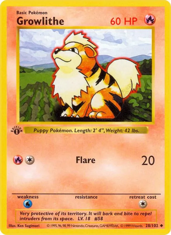 Growlithe #28 – Base Set (Shadowless)