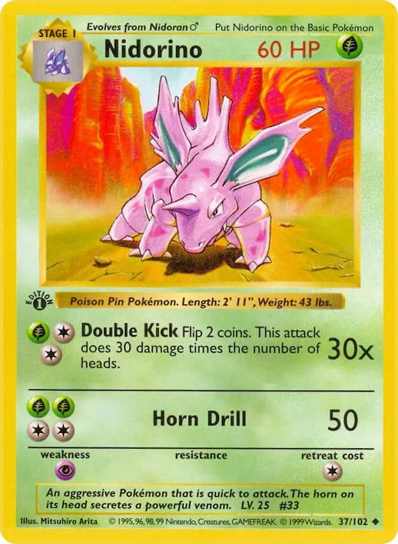 Nidorino #37 – Base Set (Shadowless)