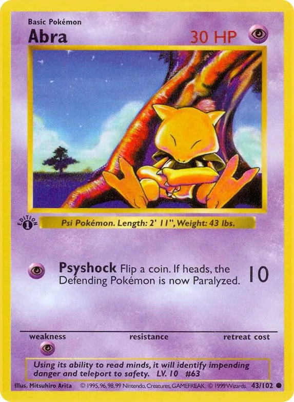 Abra #43 – Base Set (Shadowless)