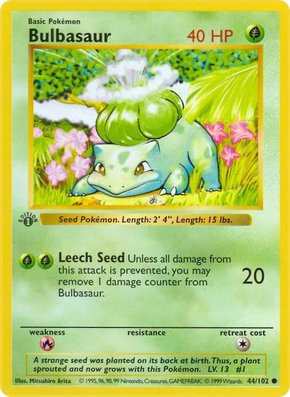 Bulbasaur #44 – Base Set (Shadowless)