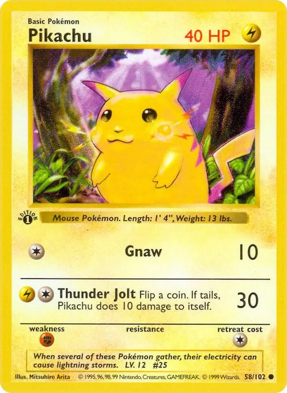 Pikachu #58 – Base Set (Shadowless)