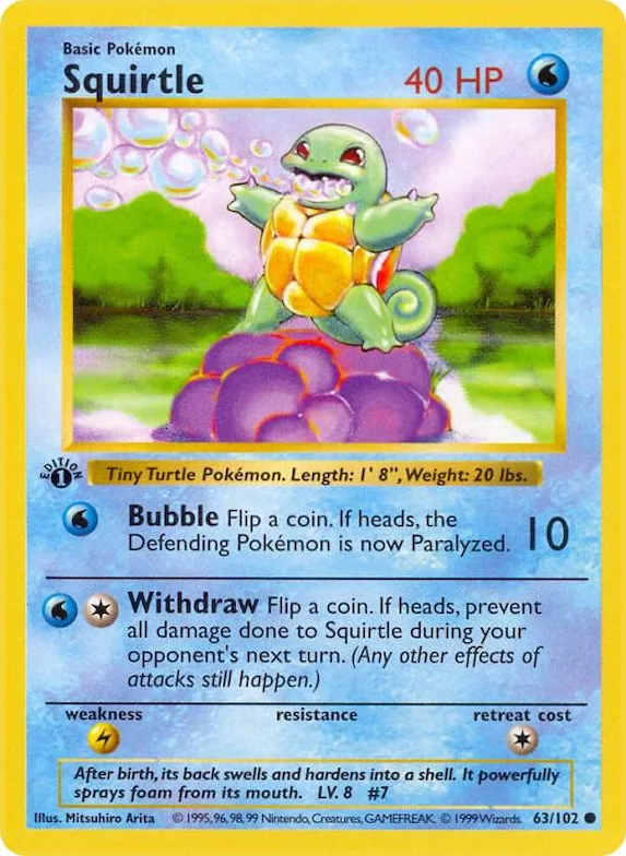 Squirtle #63 – Base Set (Shadowless)