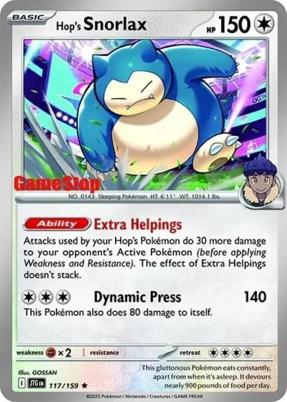 Hop's Snorlax (GameStop) (Cosmos Holo) #117 – Miscellaneous Cards & Products