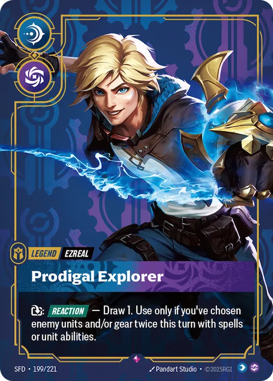 Ezreal - Prodigal Explorer (Metal) (Prize Wall) #199 – Riftbound Organized Play Promotional Cards