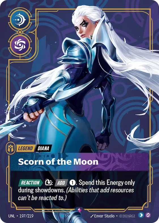 Diana - Scorn of the Moon (Metal) (Prize Wall) #197 – Riftbound Organized Play Promotional Cards